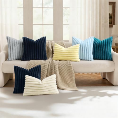 decorUhome Fall Faux Fur Throw Pillow Covers 26x26 Set of 2 Dark Blue - Image 6