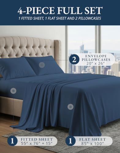 LANE LINEN Full Sheets 100% Egyptian Cotton Sateen - Image 2