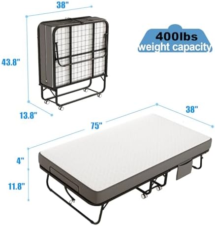 Folding Bed with Mattress, Compact Folded Bed - Image 3