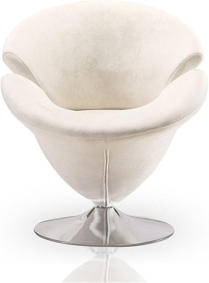 Manhattan Comfort Tulip Swivel Accent Chair with 360° Turn, Modern Flower Inspired Design, Soft Velvet Upholstery, Polished Chrome Base, No Assembly Required, 300 Lbs Capacity, White