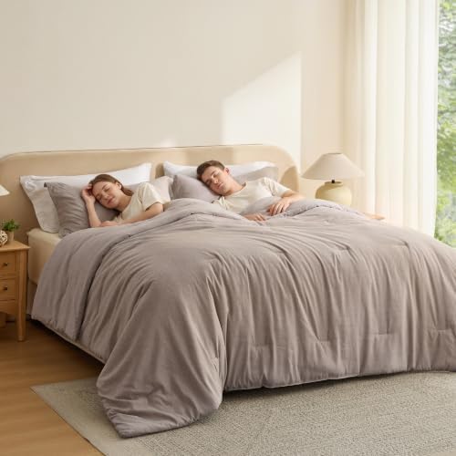 Bedsure Khaki Cal King Comforter Set, Soft Cationic Dyed Bedding Set 3 Pcs by BEDSURE