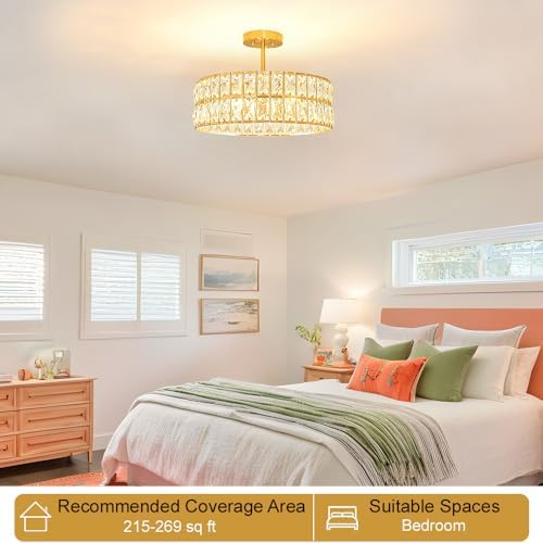 Lxybcce Crystal Ceiling Light Fixture, Modern Brushed Gold Ceiling Light - Image 3