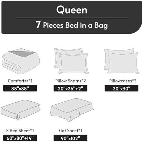 Queen Comforter Set 7 Pieces, Reversible Bed in a Bag, Olive Green/Beige - Image 5
