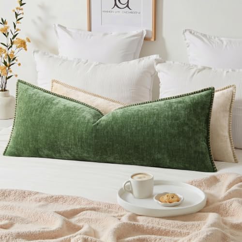 decorUhome Soft Chenille Throw Pillow Covers 14x36 Pack of 1 Forest Green - Image 2