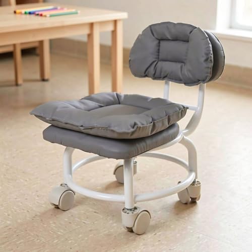 Rolling Work Stool with Backrest, Padded Plastic Seat - Image 6