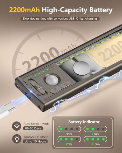 10.5 Inch 2 Pack Under Cabinet Lighting, 3 Color Temps Rechargeable Motion - Image 5