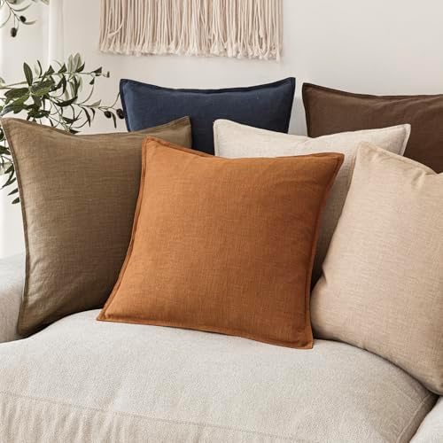 Foindtower Linen Solid Decorative Throw Pillow Covers 22x22 Autumn Orange - Image 7