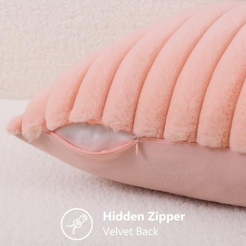 decorUhome Fall Faux Fur Throw Pillow Covers 12x20 Set of 2 Blush Pink - Image 3