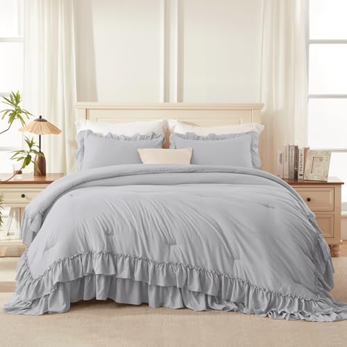 Andency Silver Gray Twin Size Ruffle Comforter Set, 2 Pieces - Image 3