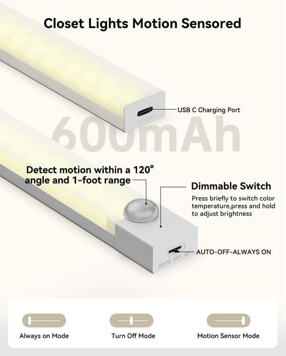 8-in Under Cabinet Lighting Rechargeable, Wireless Motion Sensor 3Pack - Image 4