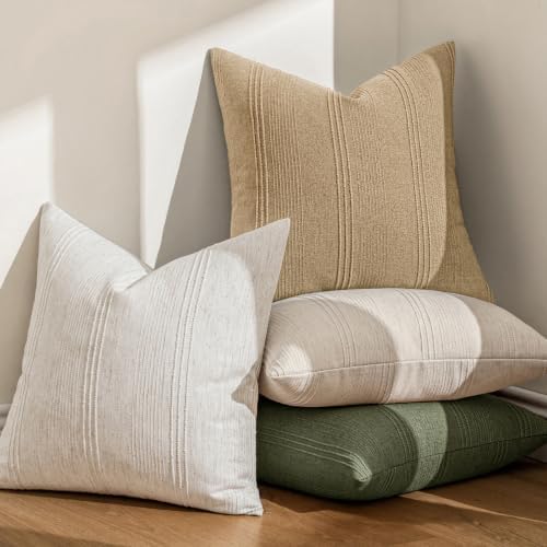 MIULEE Decorative Striped Throw Pillow Covers 18x18 Inch Camel 2 Pack - Image 5