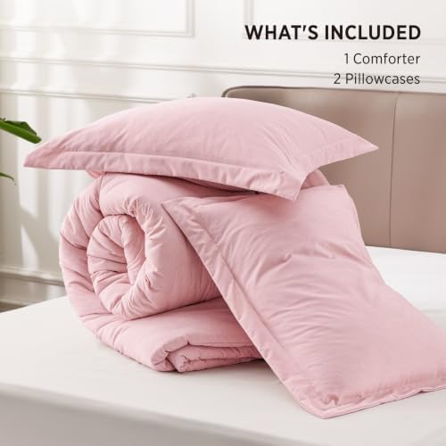 Bedsure Pink Full Size Comforter Set, Soft Cationic Dyed Bed Set 3 Pcs - Image 5
