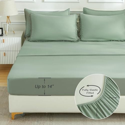 Andency Oversized Queen Comforter Set, 7 Pieces Sage Green Bedding - Image 5
