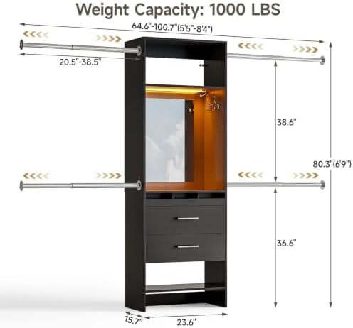 W4 Closet System with Stepless Dimmable LED Light & Glass Mirror - Image 3