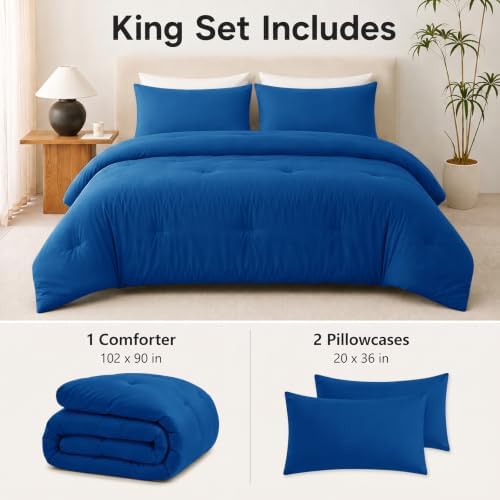 CozyLux King Comforter Set, 3 Pieces Down Alternative Bedding, Classic Blue - Image 2