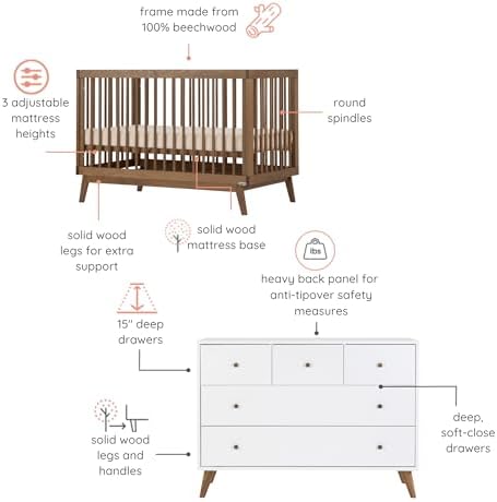 dadada Harmony Crib & Dresser Set Nursery Furniture Combo - Image 3