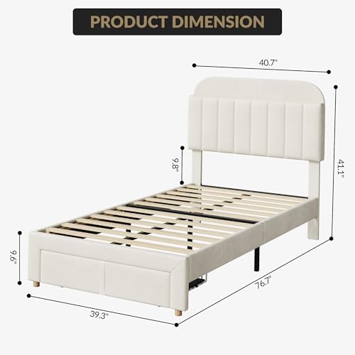 Beige Twin Kids Upholstered Platform Bed - Image 3