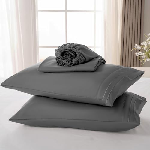 ROSE&RISY Dark Grey Queen Sheet Set, 4 Pieces Soft Bedding Queen Sheet Set - Image 6