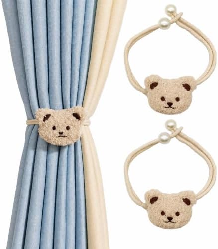 Beige Bear Curtain Tiebacks 2 Pack Adjustable No-Drill Rope Ties by Unknown