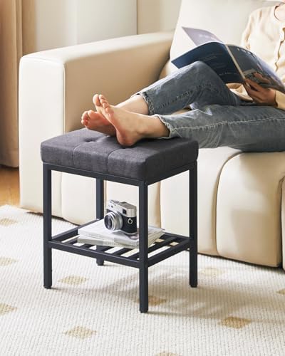 IBUYKE Rectangular Makeup Stool, Linen Seat Vanity Chair, Dark Gray WBD017G - Image 6