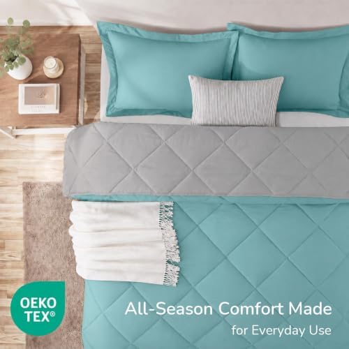 downluxe Twin Comforter Set Soft Reversible 2 Pieces, Light Blue/Gray - Image 4