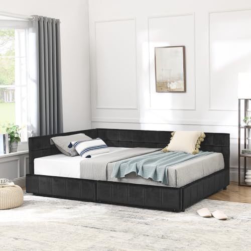 RuiSiSi Full Size Daybed with Storage Drawers, Velvet Corner Bed with L-Shaped - Image 3