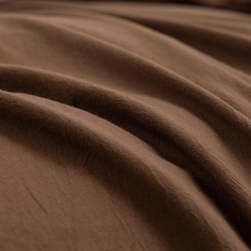 BESTOUCH Cotton Solid Duvet Cover Set Linen Feel Cocoa Brown Alaska King - Image 6