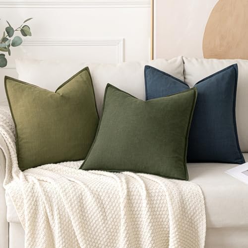 MIULEE Decorative Linen Euro Sham Pillow Covers 22x22 Inch Dark Olive Green - Image 4
