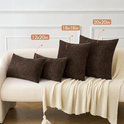 MIULEE Chenille Fall Euro Pillow Covers Chocolate Brown 24x24 Pack of 2 - Image 5
