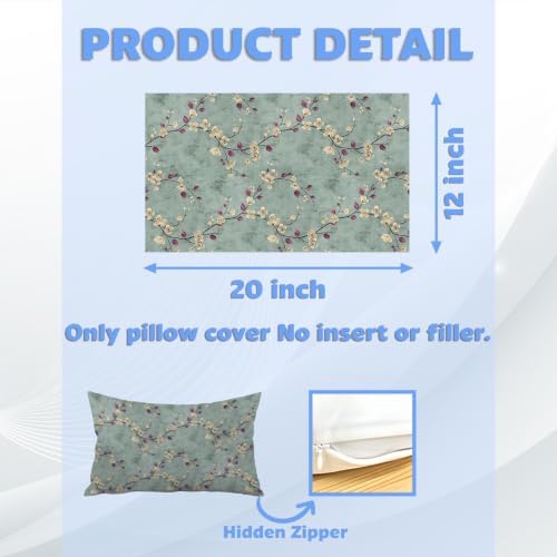 Vintage Chinoiserie Floral Pillow Cover 12x20, Retro Green Oriental Blossom - Image 2