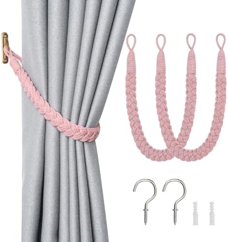 NICEEC 2 Pack Natural Cotton Rope Curtain Tiebacks Elegant Boho Style by NICEEC