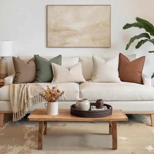 MIULEE Thick Textured Decorative Throw Pillow Covers 18x18 in Natural Linen - Image 4