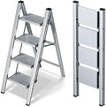 Taranta 4 Step Stool Foldable, Aluminum Step Ladder-Sliver by TARANTA