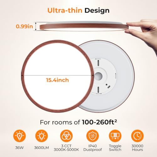 BLNAN 15.4 Inch LED Flush Mount Ceiling Light, 3000K-5000K 3 Color Selectable - Image 3