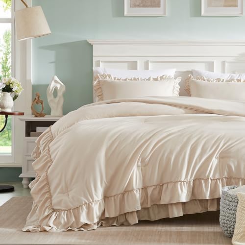 Cupocupa Beige Full Comforter Set, Soft Shabby Chic Lightweight Fluffy - Image 3