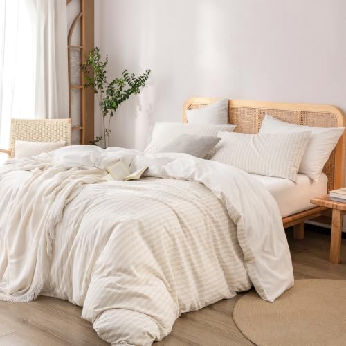 BESTOUCH Striped Duvet Cover Set 100% Washed Cotton, Oversized Full - Image 7