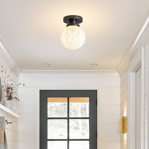 Semi Flush Mount Ceiling Light, Modern Globe Milk Glass Ceiling Light Fixture - Image 3
