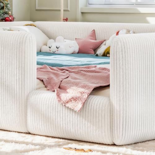 Queen Corduroy Upholstered Floor Bed - Image 6