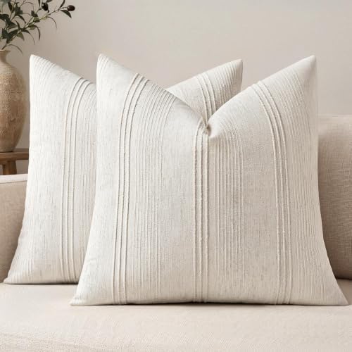 MIULEE Decorative Striped Throw Pillow Covers 16x16 in Natural Beige 2 Pack by MIULEE