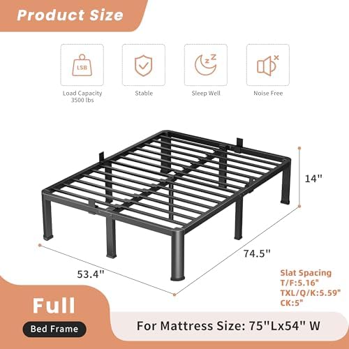 VIPSHOW 14 Inch Full Heavy Duty 3500lbs Bed Frame - Image 3