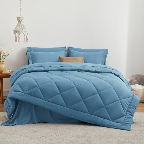 Love's cabin King Size Comforter Set, 7 Pieces Bed in a Bag, Misty Blue - Image 2