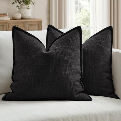MIULEE Thick Textured Decorative Throw Pillow Covers 18x18 Inch Black by MIULEE