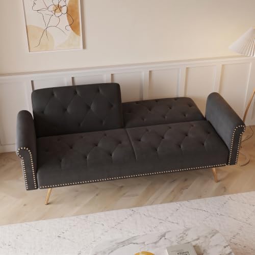 69.7" Velvet Convertible Futon Sofa Bed - Image 4