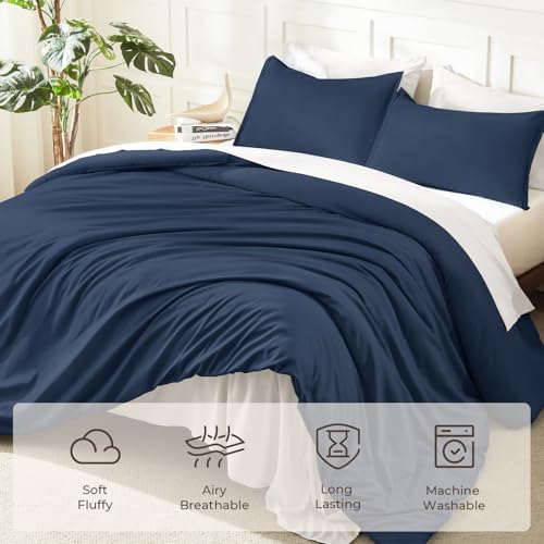 Litanika Navy Blue Queen Comforter Set, 3 Pieces Lightweight Solid Bed Set - Image 3