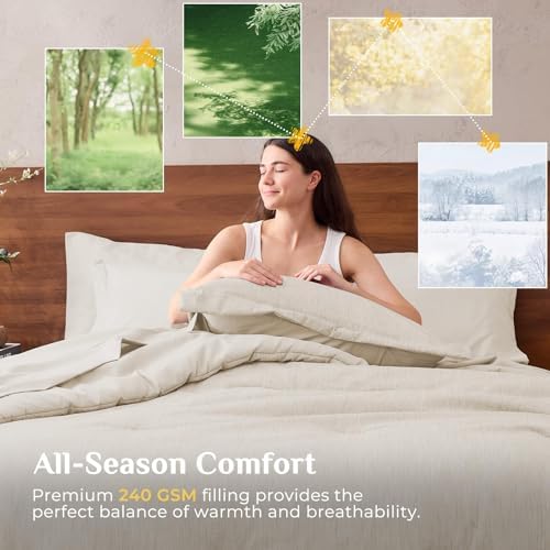 JOLLYVOGUE Beige Full Comforter Set, Cationic Dyeing Bed in a Bag Full 7 Pieces - Image 5