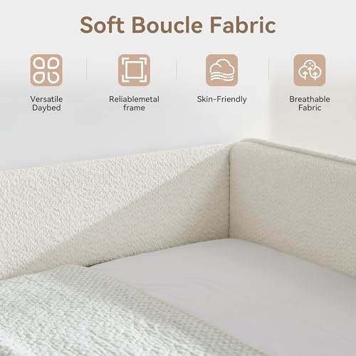 Full Size Daybed with Pop Up Trundle, Boucle Upholstered Daybed with Trundle - Image 6