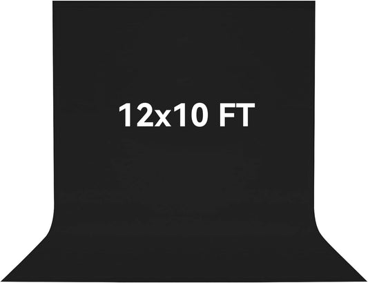 12x10 FT Black Backdrop Background, 100% Polyester Photography Backdrop Screen Foldable Washable Black Screen for Professional Photo Studio Photoshoot Portraits Party
