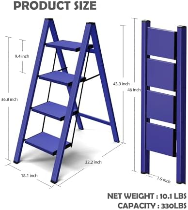 Taranta 4 Step Stool Foldable, Aluminum Step Ladder-Blue - Image 6