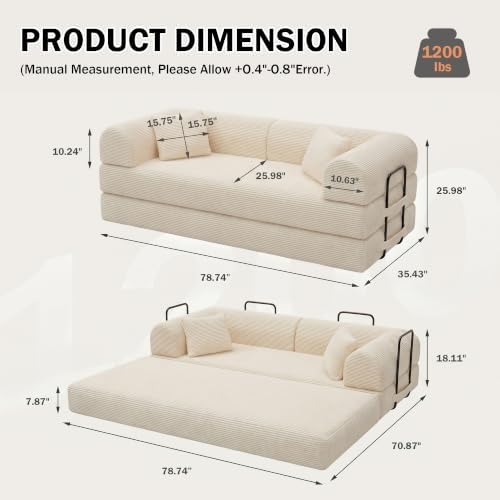 79" Convertible Futon Sofa Bed, Boneless Couch - Image 2