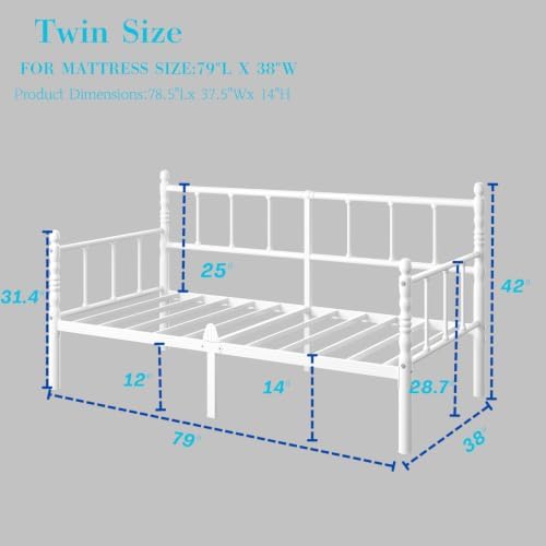 14 Inch Classic Twin Daybed, Metal Sofa Bed - Image 2